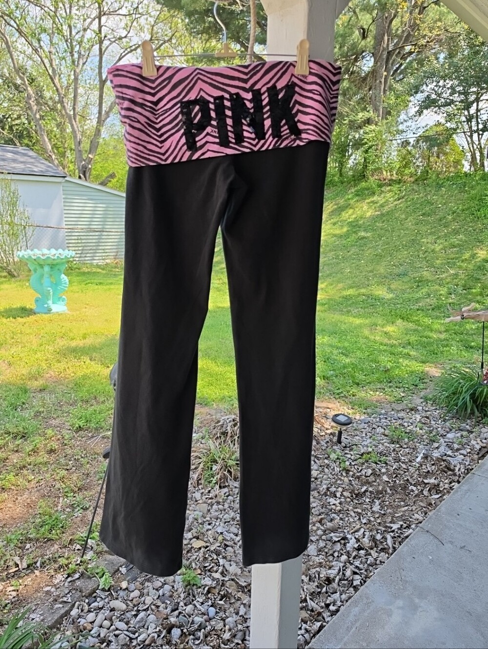 Victoria’s Secret Pink Fold Over Yoga bling Flare Y2K Pants Sequin Animal Zebra